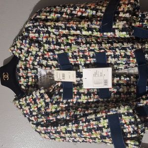 Chanel jacket with Chanel shorts cotton Tweed, size 38 color navy, green, red.